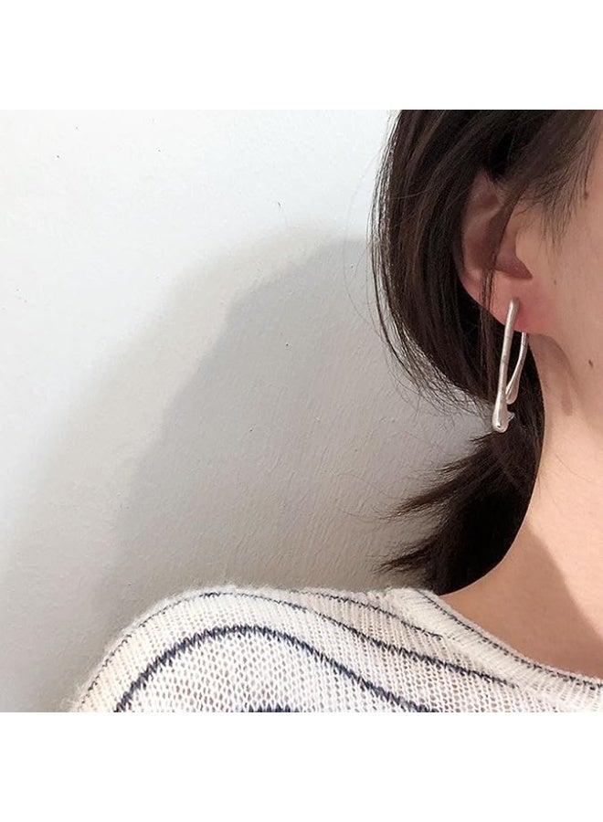 SHOWDAY Gold-Plated Stainless Steel Dangle Earrings for Women | Modern Fluid Water Drop Design | Lightweight & Hypoallergenic Stud Earrings for Everyday & Evening Wear (Silver) - Image 4